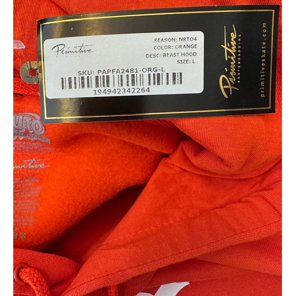 Primitive x Naruto “Beast Hood” Hoodie –‎ Men's Large - Orange - NWT - Picture 6 of 8